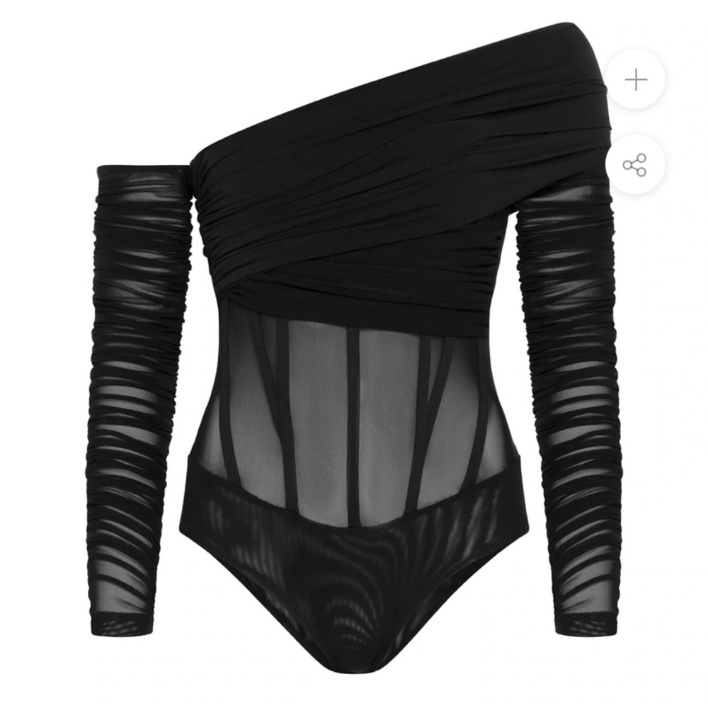 BARDOT BUSTIER CORSET MESH BODYSUIT - BLACK